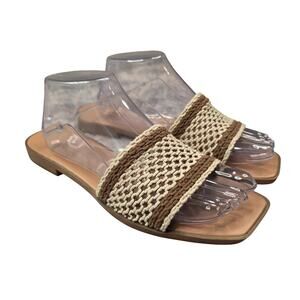 BCBGeneration Shoes Womens 9 Brown Crochet Slide Sandals Square Toe Casual